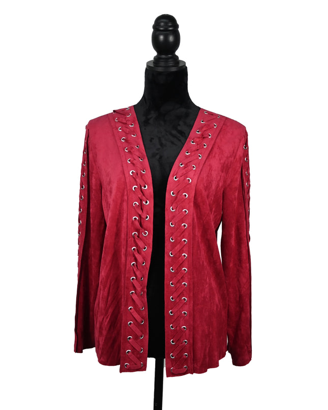 Suede Red Lace-Up Detail Jacket