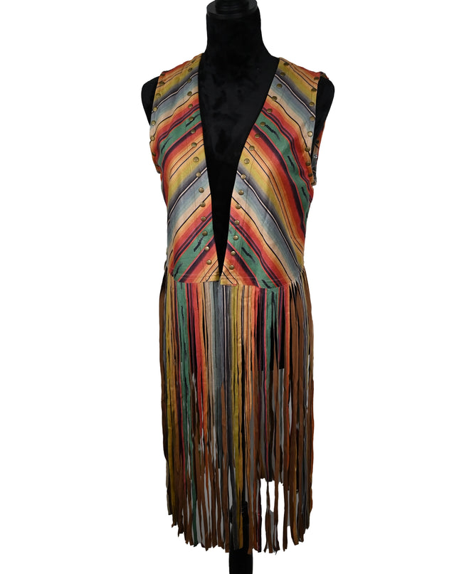 Serape Diagonal Long Fringe Vest