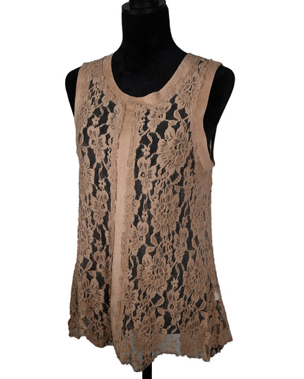 Beige Floral Lace Sleeveless Tank