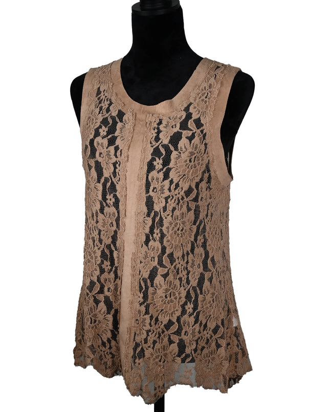 Beige Floral Lace Sleeveless Tank