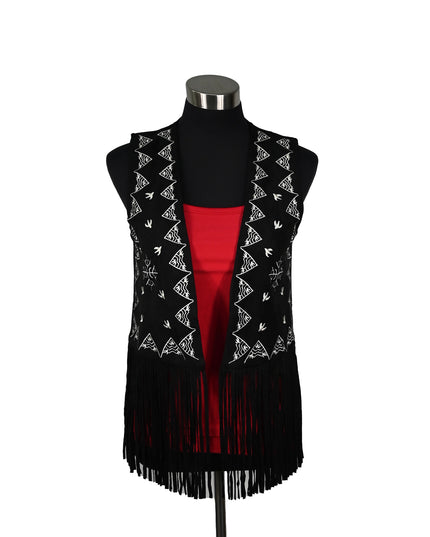 Black Embroidered Fringe Vest