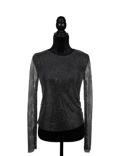 rhinestones Mesh Top