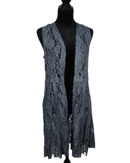Long Vest – Dusty Blue Lace
