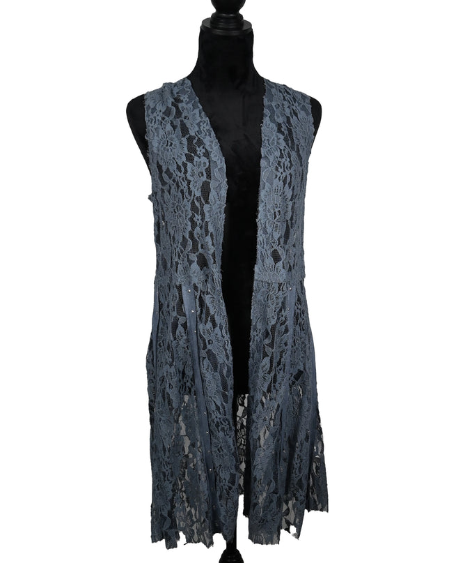 Long Vest – Dusty Blue Lace