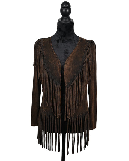 Brown Suede Fringe Jacket with Western V-Detail