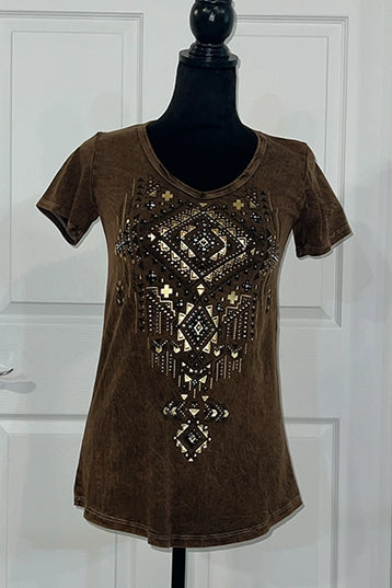 Aztec Brown Sequin T-Shirt