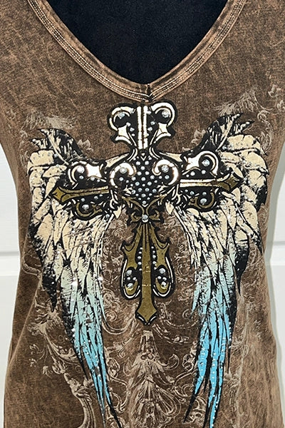 Winged Cross Brown T-Shirt