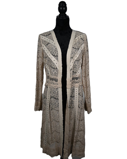 Tan Laced Arm Fringe Cardigan