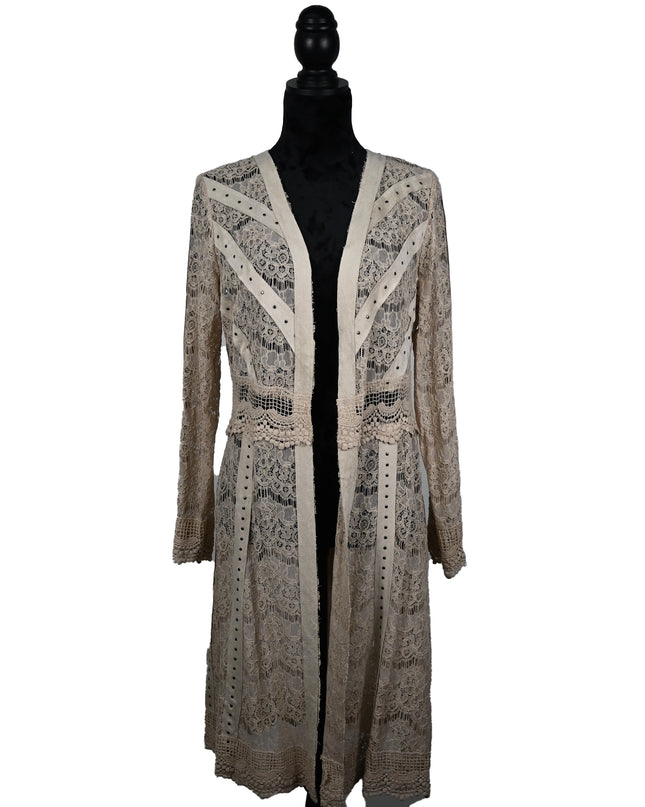 Tan Laced Arm Fringe Cardigan