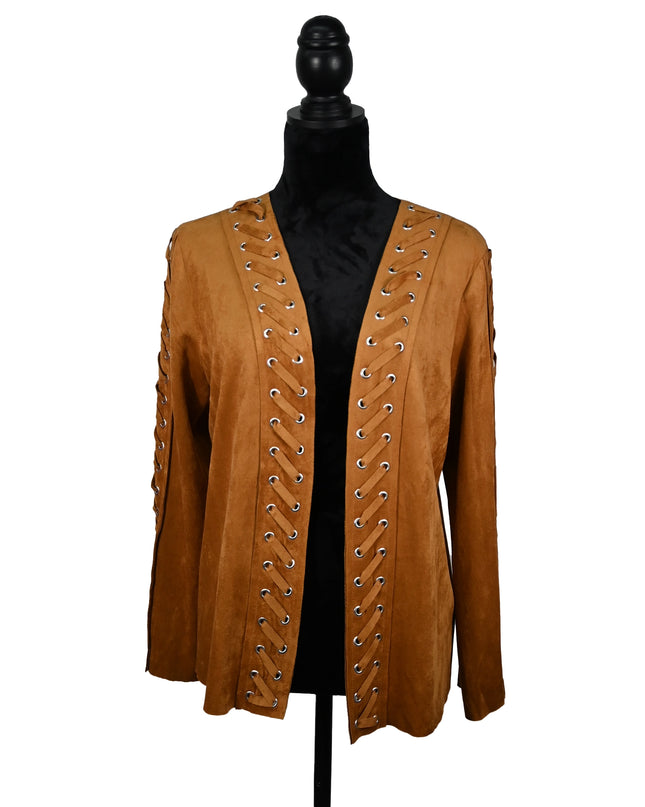 Tan Suede Lace-Up Detail Jacket