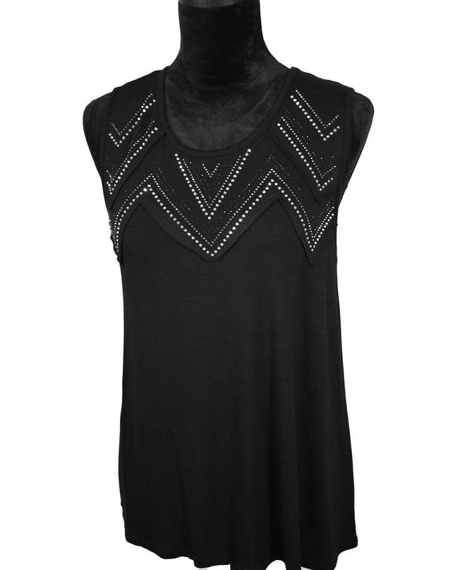 Zigzag Studded Sleeveless Black Top