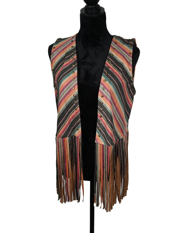 Serape Diagonal Short Fringe Vest